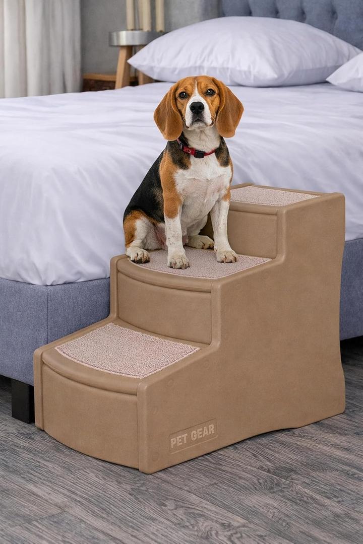 Pet Gear Easy Step III Pet Stairs, 3 Step for Cats/Dogs, Removable Washable Carpet Treads, for Pets Up to 150lbs, No Tools Required,  Sand Dune
