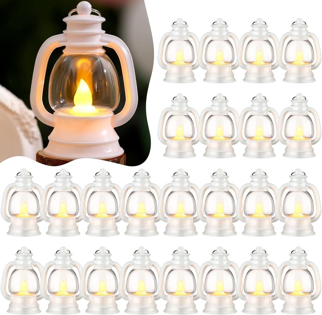 Ferraycle 24 Pcs Mini Lantern Decor 4 Inch Western Lantern Table Centerpiece Small Vintage Camping Hanging Lamp Ornaments Bulk for Cowboy Cowgirl Wedding Halloween Christmas (4 Inch,White)