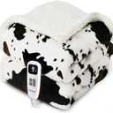 Heated Blanket Twin Blanket - Fast Heating Electric Blanket, Soft Flannel Heated Twin with 4 Time Settings,10 Heating Settings, Warm Gifts for Women & Mom & Grandma(62"x84"Cow Print White) (01 - Black Ombre-white)