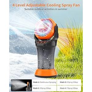 Misting Fan Portable 42800mAh Battery Powered with Remote Control, Camping Fan with RGB Ambient Light with 2L Bucket, Battery Indicator, 120 Auto Oscillating, Timing Function, Grip Handle (Yellow)