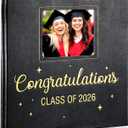 Pasimy Class of 2026 Graduation Album Self Adhesive Photo Scrapbook Congratulations 2026 Graduation DIY Album Leather Cover Memory Scrap Book with 40 Sticky Pages for 3x5 4x6 5x7 8x10 Pictures