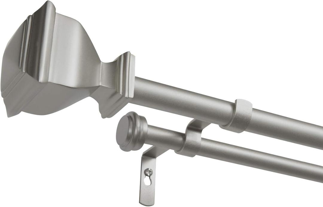 Exclusive Home Curtains Napoleon Double Curtain Rod and Finial Set, Matte Silver, 66"-120"