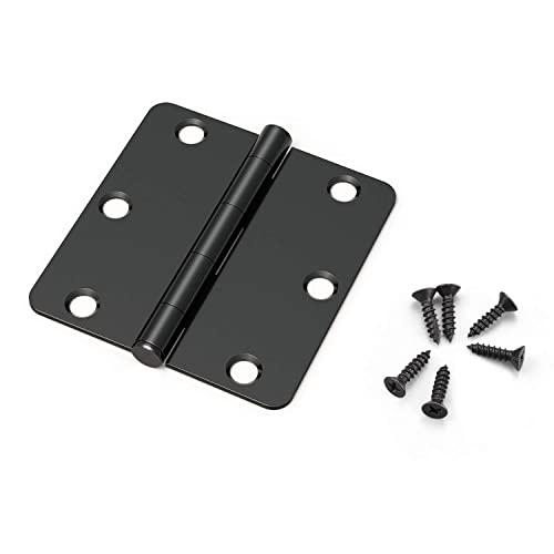 KNOBWELL 12 Pack Matte Black Door Hinges No Squeak, 3.5" X 3.5" Interior Door Hinges with 1/4" Radius in Black