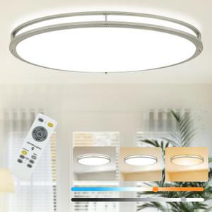 DLLT 32In Oval LED Ceiling Light Fixture, 65W Dimmable LED Flush Mount Ceiling Light with Remote, 3000K/4000K/5000K Adjustable, Brush Nickel Finish for Bedroom/Living Room/Dining Room (Silver)