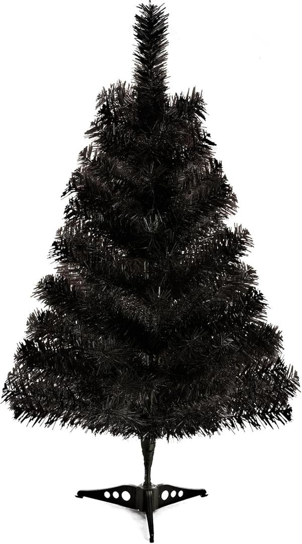 2FT Artificial Christmas Tree Black Tabletop Christmas Tree with Plastic Stand Mini Xmas Pine Tree for Party Supplies Indoor Outdoor Holiday Home Decoration(Black, 2 Pack)