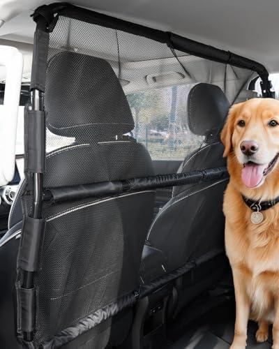 Dog Car Barrier, Wide Car Divider for Front Seats Installation, Vehicle Pet Barrier with See Through Net Mesh, Universal-Fit Dog Car Barrier for Mid-Sized Sedans, Trucks, and SUVs, Black