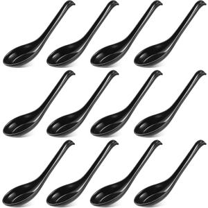 Patelai 12 Pieces Asian Soup Spoons Rice Noodle Japanese Soup Spoons for Home and Kitchen(Black)
