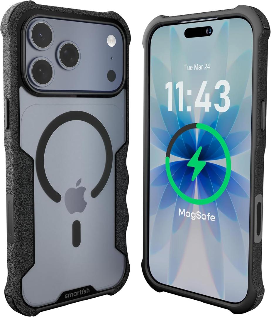 Smartish iPhone 17 Pro Max Case MagSafe, Gripzilla, Grip Cover, Clear Black | Magnetic, Rugged, Heavy Duty, Protective Military Grade Armor, Drop-Tested from 6 Feet, Shockproof, Impact Absorbing for Men