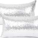 Pack of 2,YOUR SMILE New Luxury Series Silver Decorative Glitzy Sequin & Comfy Satin Solid Throw Pillow Cover Cushion Case for Wedding/Christmas, 12" x 20"