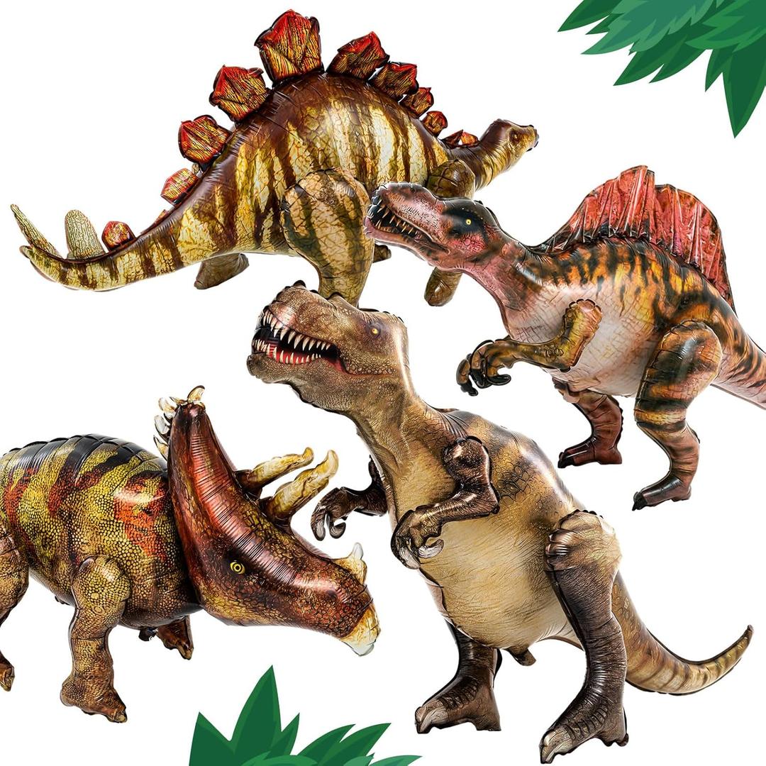 Skylety 4 Pcs 50'' x 30''Inflatable Dinosaur Balloon for Party Decorations 4 Style Giant Blow up Dino Balloons Birthday Gift Jurassic Theme Party Supplies for Adult Halloween Christmas
