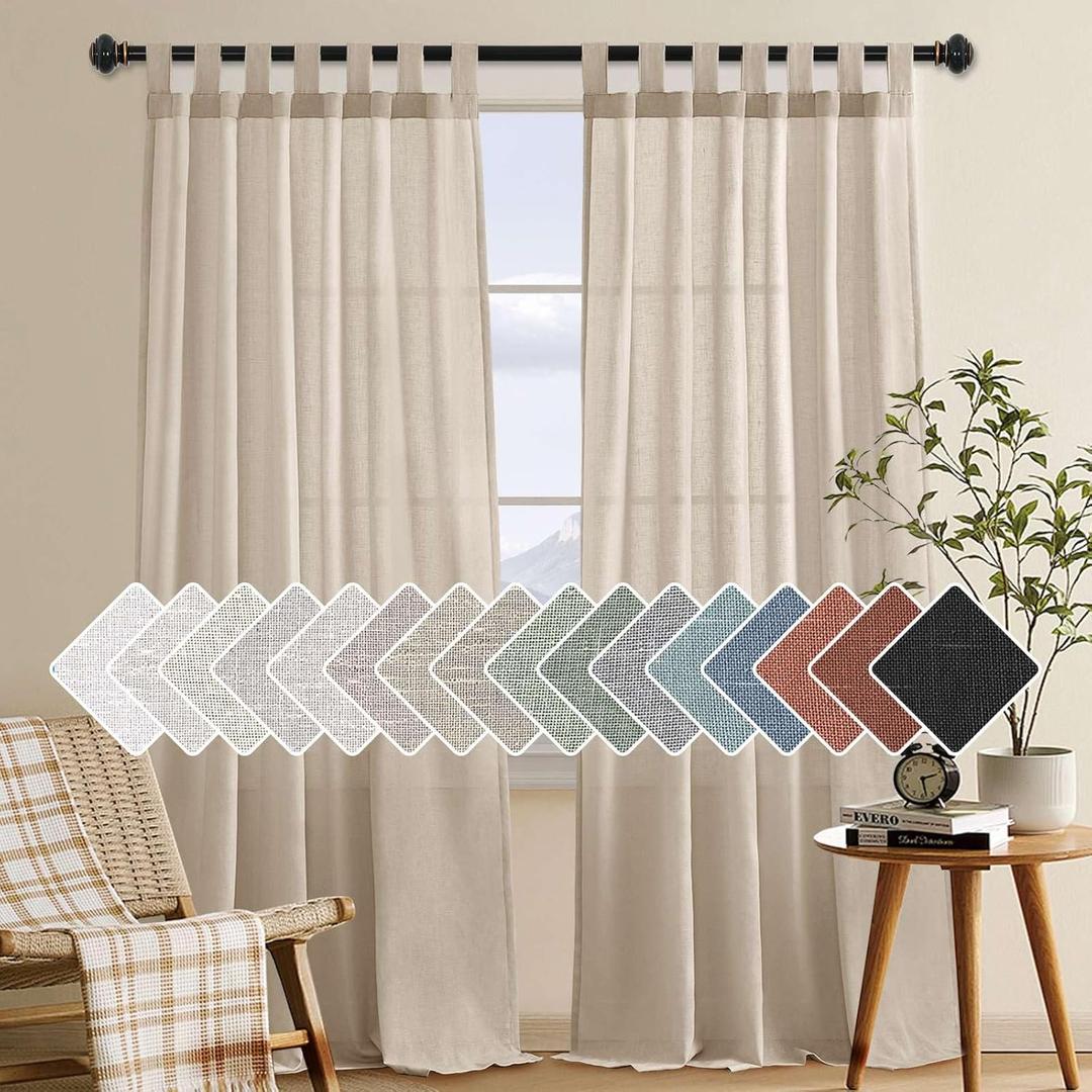 Living Room Linen Curtains Home Decorative Tab Top Curtains Privacy Added Energy Saving Light Filtering Window Treatments Draperies for Bedroom (52"W x 84"L (Pack of 2), Angora)