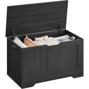 VASAGLE Storage Chest, 29.9 Inches Width Storage Bench, Entryway Bench with 2 Safety Hinges, Shoe Bench, Farmhouse Style, for Entryway, Bedroom, Living Room, Charcoal Gray ULHS011B02