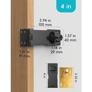 4 Inch Keyed Hasp Lock for Cabinets & Small Doors, Twist Knob Design, Heavy Duty Zinc Alloy with Chrome-Plated Iron, Includes Keys & Screws - Black, 2 Pack