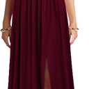 WOOSEA Women Sleeveless Deep V Neck Split Loose Sexy Plain Long Maxi Casual Dress (Red, XL)
