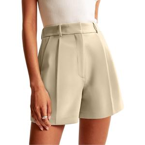 NIMIN Womens Shorts Dressy High Waisted Wide Leg Tailored Shorts Pleated Business Casual Work Trouser Shorts Without Belts (Large, Khaki)