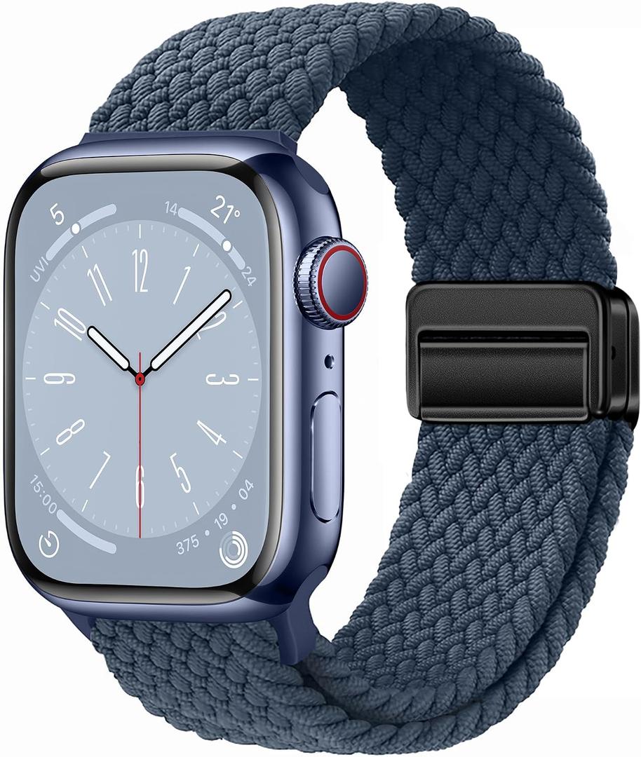 Nylon Sport Loop Watch Bands Compatible with Apple Watch Band Ultra 2 1 49mm 45mm 44mm 42mm, Soft Braided Woven Magnetic Clasp Strap for iWatch Series 10/9/8/7/6/5/4/3/SE,Women Men