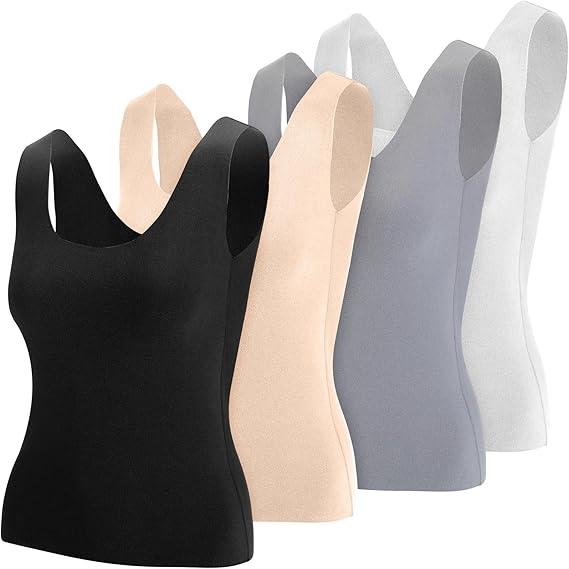 Toulite 5 Pcs Thermal Tank Tops Women Underwear Tops Sleeveless Undershirt for Women Cotton Camisole Warm Base Layer Medium, Black, White, Nude Color and Light Gray