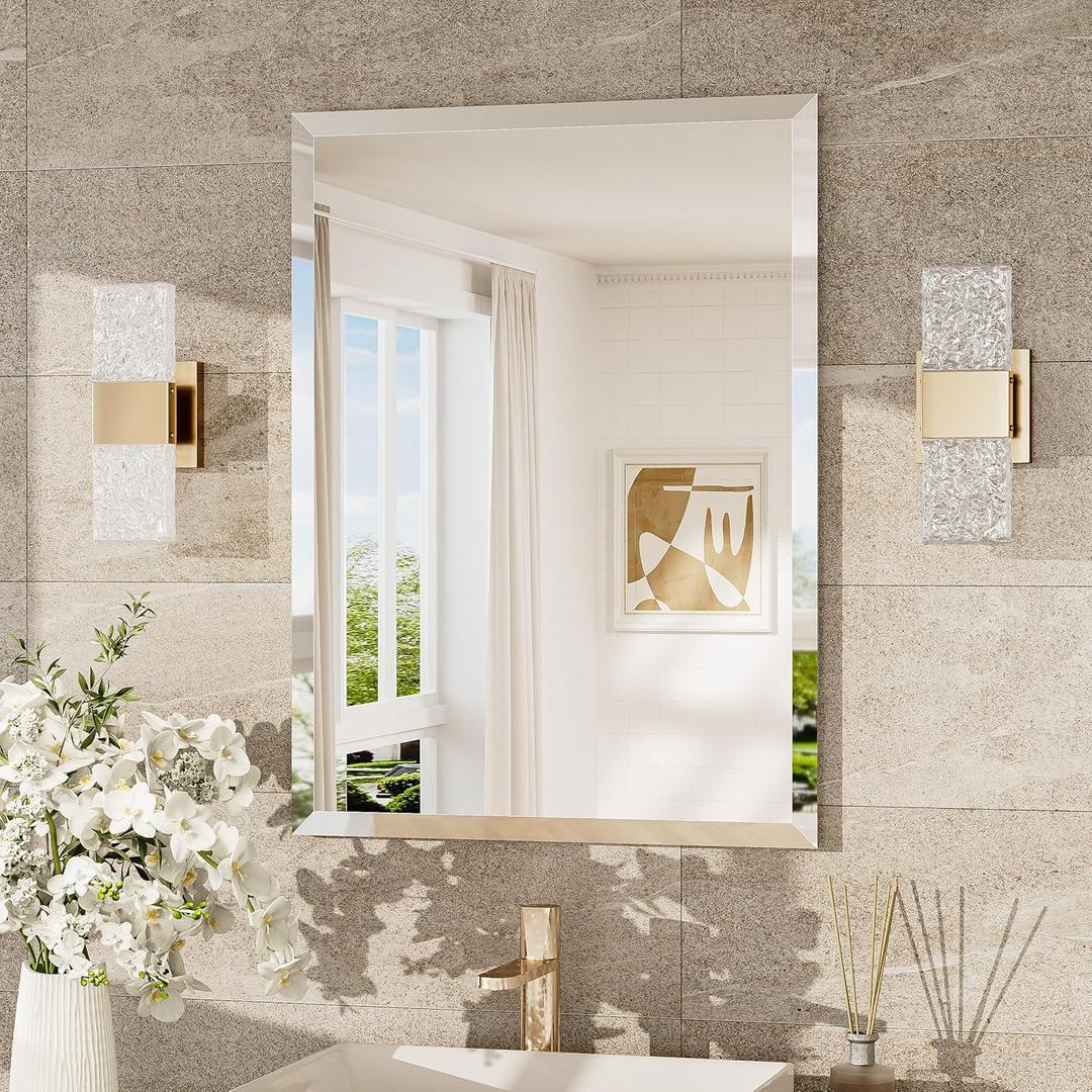 TokeShimi 22x30 Bathroom Vanity Mirror Beveled Rectangle, Frameless Mirror Bathroom with 1" Beveled Edge, Shatterproof Modern Decorative Wall Mirrored for Living Room, Entryway, Bedroom
