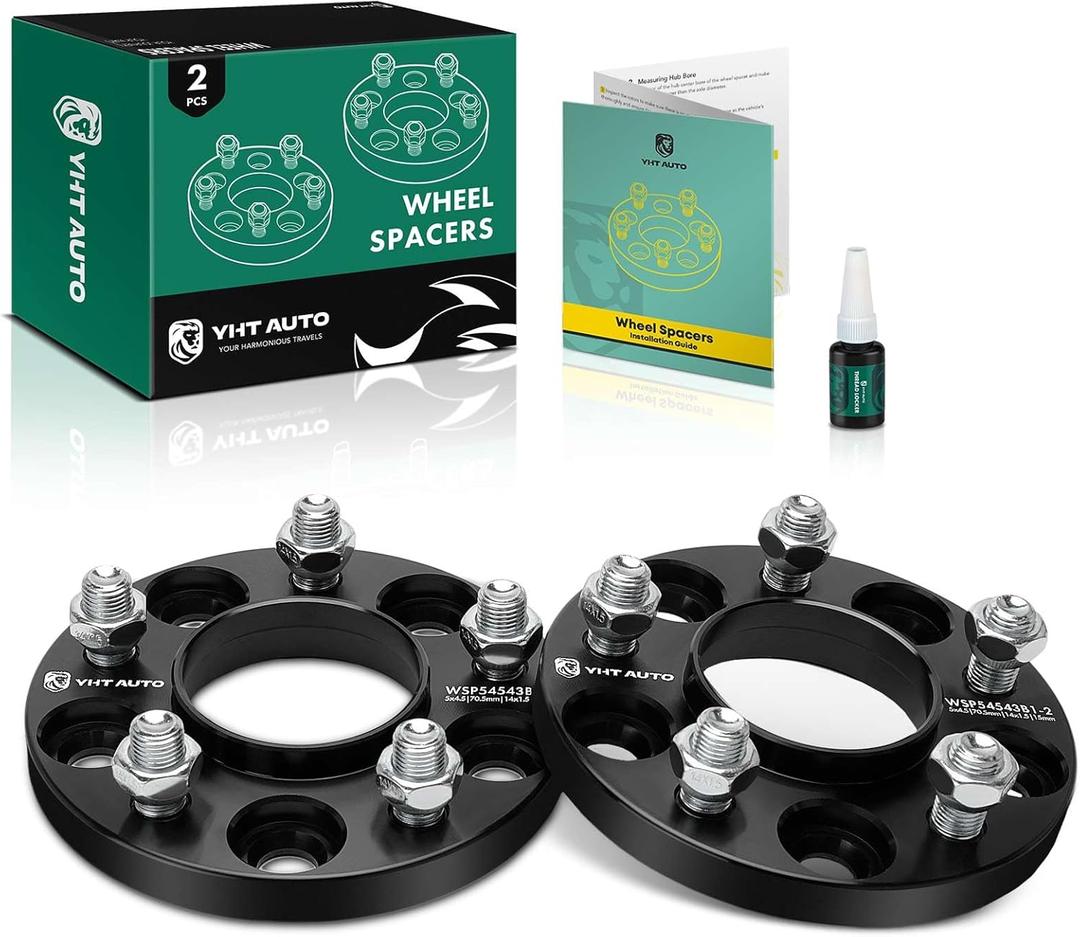 YHTAUTO 5x4.5 Hubcentric Wheel Spacers 15mm Fits Ford Lincoln Models: Explorer, Mustang, Aviator, Forged 5x114.3mm Tire Spacers 15mm with M14x1.5 Studs 70.5mm Hub Bore 2 pcs, Black