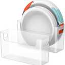 2Pcs Paper Plate Dispenser for 6-9.5 Inch Disposable Plates, Space-Saving Plastic, Foam and Paper Plate Storage Organizer for Cabinet, Countertop, RV or Outdoor (Transparent)