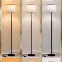 60" Modern Floor Lamp for Living Room Bedroom, Standing Lamp with Oatmeal Linen Lampshade, Tall Lamp with A19 9W 3 Color Temperature Bulb, Foot Switch Control, Black