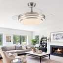 FIDGRA 48 Inch Fandelier Ceiling Fan with Light, Retractable Ceiling Fan with Lights for Bedroom Living Room Dinning Room, Chandelier with Fan 6 Speed, 3 Color Temperature-Brushed Nickel