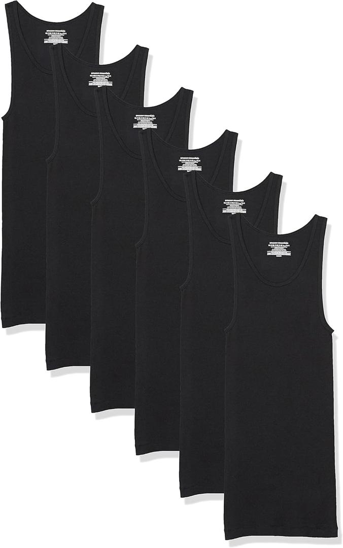 Amazon Essentials Men's Slim Fit Breathable Cotton Tank Undershirts, Pack of 6 (Medium, Black)