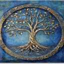 Tree of Life blue patterns.Tempered Glass Backsplash for Kitchen30"x24" | Frameless, Stove Backsplash Protector for Wall,Easy to Clean, Home Decor