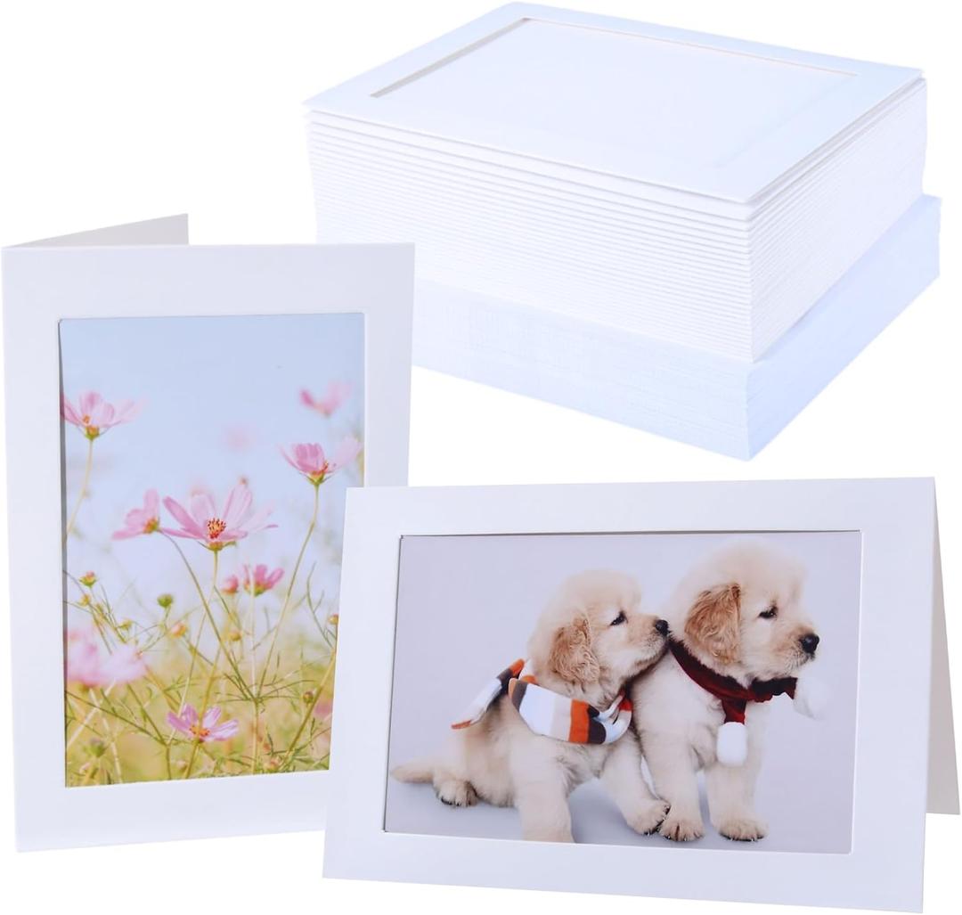 50 Count Photo Frame Cards with Envelopes 4x6 Paper Picture Frame Notecards Photo Card Holder and Envelopes Set for Christmas Graudation Wedding Birthday Classroom DIY - White