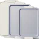 BRONYPRO Non Stick Ceramic Baking Sheet Pan Set of 3, Natural Non Toxic Cookie Sheets for Baking - PFOA, PTFE Free, Heavy Duty Aluminized Steel Oven Trays for Cooking with Silicone Handles, Cream