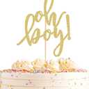 Oh Boy Cake Topper - Gold Glitter Baby Gender Reveal Party Cake decorations Supplies, for Baby Shower/ 1st Birthday Party Photo Booth Props