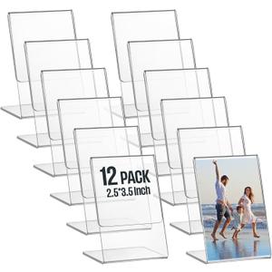 Ctosree 12 Pcs Acrylic Photo Frame L shape Slant Back Desktop Photo Frames Plastic Clear Sign Clear Acrylic Display Stand Table Top Sign for Home Office Wedding Restaurant Menu (2.5 x 3.5 Inch)
