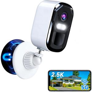 Security Cameras Wireless Outdoor, 2.5K Battery Camera, 2.4G/5GHz WiFi, Spotlight & Siren Alarm, Color Night Vision, AI Motion Detection, Waterproof, Magnetic Mount, Compatible with Alexa (4MP)