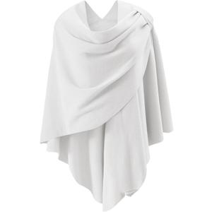 Womens Open Front Poncho Sweater Wrap Topper Knitted Elegant Shawls Cape for Spring Fall Winter (Series 1-ivory)