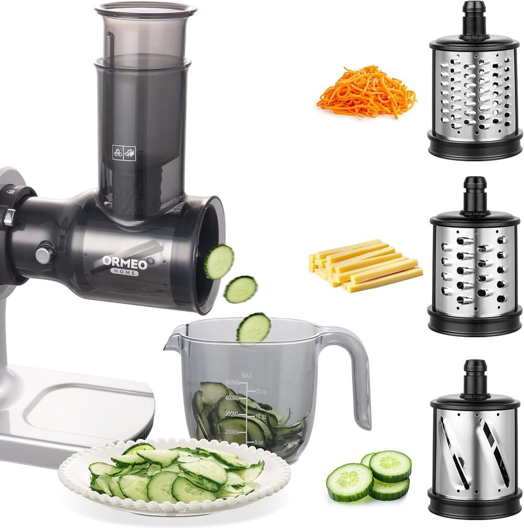 Slicer Shredder Attachments for ORMEO HOME Juicer Machine ZM1535 Cold Press Juicer,3 Interchangeable Blades,Cheese Grater with 360 Rotating Drum,Rotary Slicer/Shredder for Fruit,Vegetables,Nuts