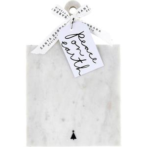 Santa Barbara Design Studio Joy to The World Square White Marble Charcuterie Cheese Tray with Handle, Small Black Tree Icon, 10.75" x 7"