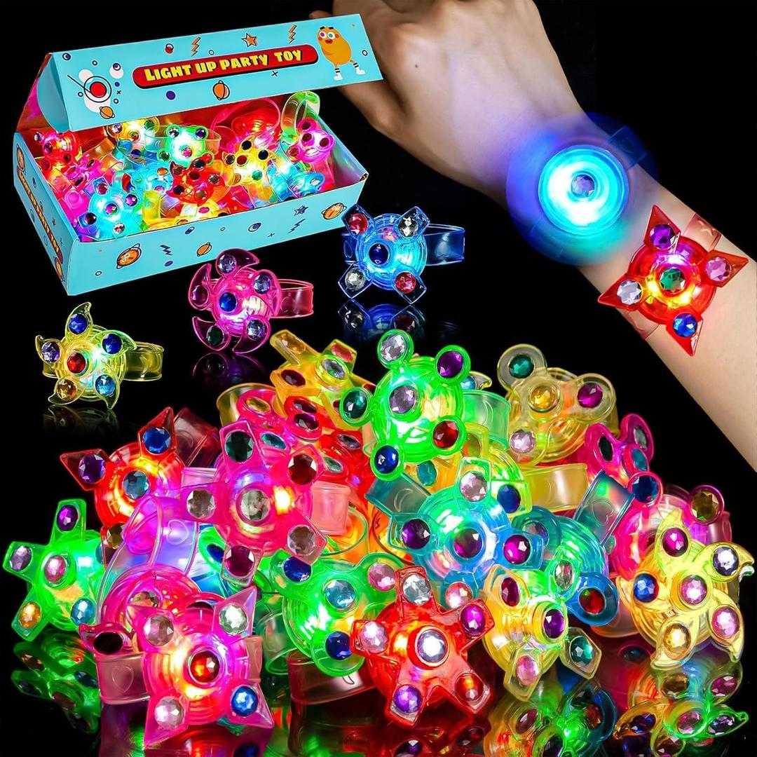 24 Pack LED Fidget Spinner Bracelets - Glow in The Dark Party Favors for Kids 4-8 8-12, Bulk Classroom Treasure Box Toys, Easter Goodie Bag Stuffers, Birthday Return Gifts, Carnival Prize