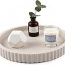 Modern Decorative Tray for Coffee Table, 11" Wooden Gray Beige Round Small Decor Tray for Candle, Perfume, Vanity, Kitchen Island Counter & Table Centerpiece