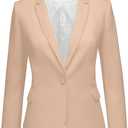luvamia Women's Long Sleeve Formal Notch Lapel Button Down Blazer Pockets Jacket (Beige, M)