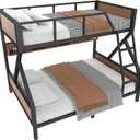 Bellemave Full XL Over Queen Size Bunk Bed with Storage Shelves and LED Lights,Heavy Duty Adult Bunk Beds with Angled Ladder,Metal Queen Bunk Bed,Black