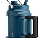 64 oz Insulated Water Bottle for Gym: Meoky Triple Wall Vacuum Stainless Steel Half Gallon Water Jug - Top and Side Handles, 2-in-1 Straw and Spout Lid, Cold for 36 Hrs, Leak Proof for Camping (Denim)