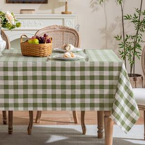 Spring Gingham Tablecloth Rectangle Table, Cotton Linen Fabric Picnic Checkered Table Cloth Farmhouse Washable Wrinkle Free Buffalo Plaid Table Cover for Outdoor Birthday Party, Green 60x120