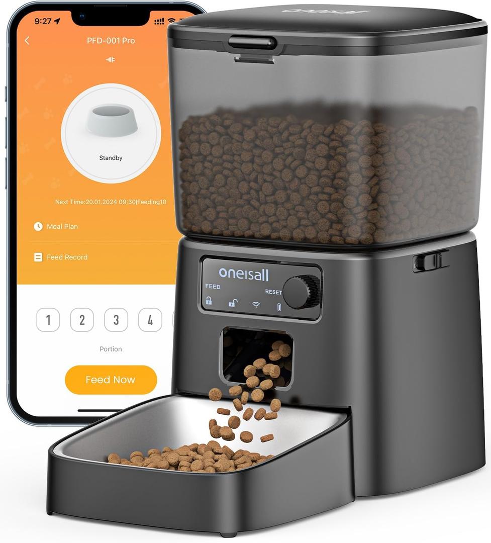 oneisall Automatic Cat Feeder, WiFi Cat Food Dispenser with App Control, Auto Cats Feeder Automatic for Dry Food, Smart Pet Food Dispenser with Portion Control for Small Pets Indoor