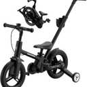 lecoco Upgraded Toddler Bike with Push Handle 6 in 1 for Kids, Balance Bicycle Toys with Training Wheels, Brackes, Cup Holder, Pedal, Kickstand Birthday Gift for Boys and Girls, 12 inch