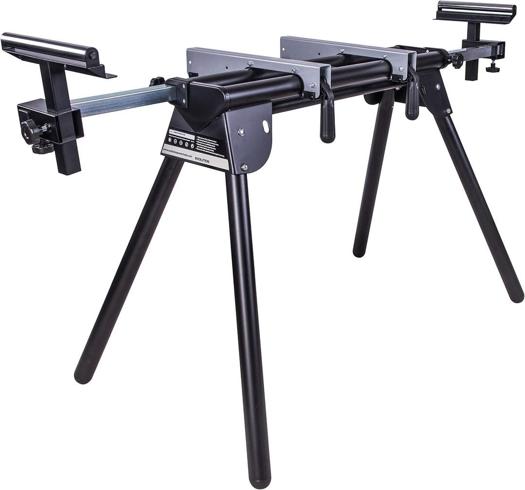 Evolution Power Tools EVOMS1 Miter Saw Stand Compact & Folding, Universal Fits Most Brands, Quick Release Mounting Brackets, Rollers, End Stops for Repeat Cutting , Black