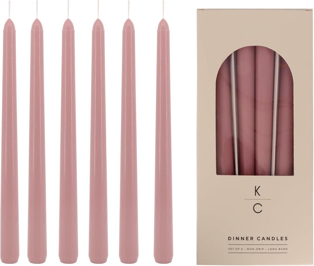 Tapered Dinner Candles - Soy & Paraffin Blend, Dinner Candles with Long-Lasting 7-Hour Burn for Stylish Homes - Candle in Curated Colors Ideal Gift for Hosts, Brides & Event Planners-Dusty Rose (Pack of 6)