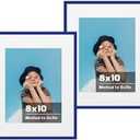 jenesaisquoi 8x10 Picture Frame 2 Pack - Display Posters 5x7 with Mat or 8x10 Without Mat - Vertical & Horizontal Wall Hanging for Posters & Art Prints Blue Aluminum Alloy