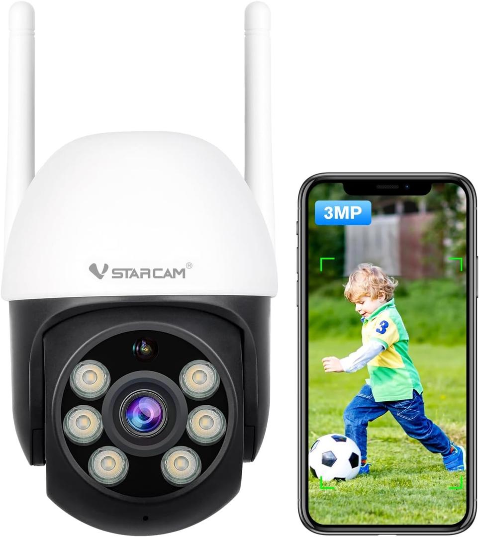 VSTARCAM 3MP Wired Security Camera Outdoor, 0.8 Inch 2.4G WiFi PTZ Dome Home Surveillance Camera with Motion Detection, 2-Way Audio, Color Night Vision, Weatherproof 01