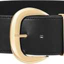 WHIPPY Women Wide Elastic Waist Belt for Dresses Fashion Gold Buckle Stretchy Leather Waistband for Ladies (Black)