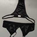 Hilinker Womens Silk 2 Piece Lingerie Set Satin Triangle Bra and Panty Sets Sexy Underwear (Black, L)